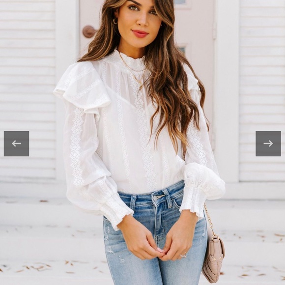 Vici HIGHER LOVE SMOCKED RUFFLE EYELET BLOUSE - Picture 1 of 2